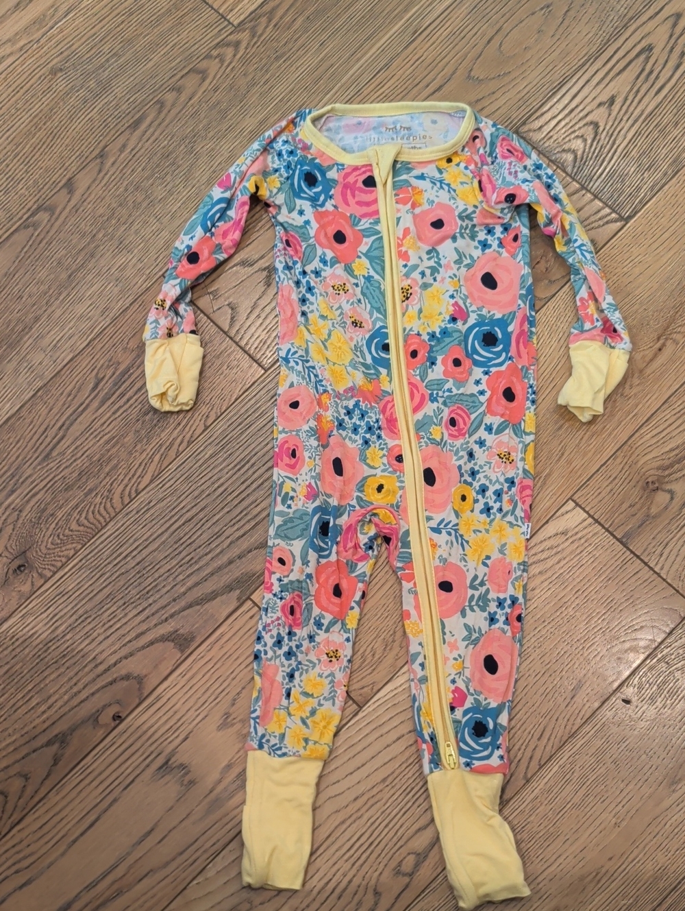 Floral Zip-Front Kids One-Piece - Yellow Trim